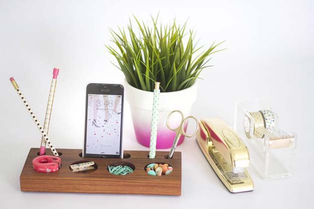 Fun DIY Ideas for Your Desk - Modern Desk Organizer From a Block of Wood - Cubicles, Ideas for Teens and Student - Cheap Dollar Tree Storage and Decor for Offices and Home - Cool DIY Projects and Crafts for Teens 