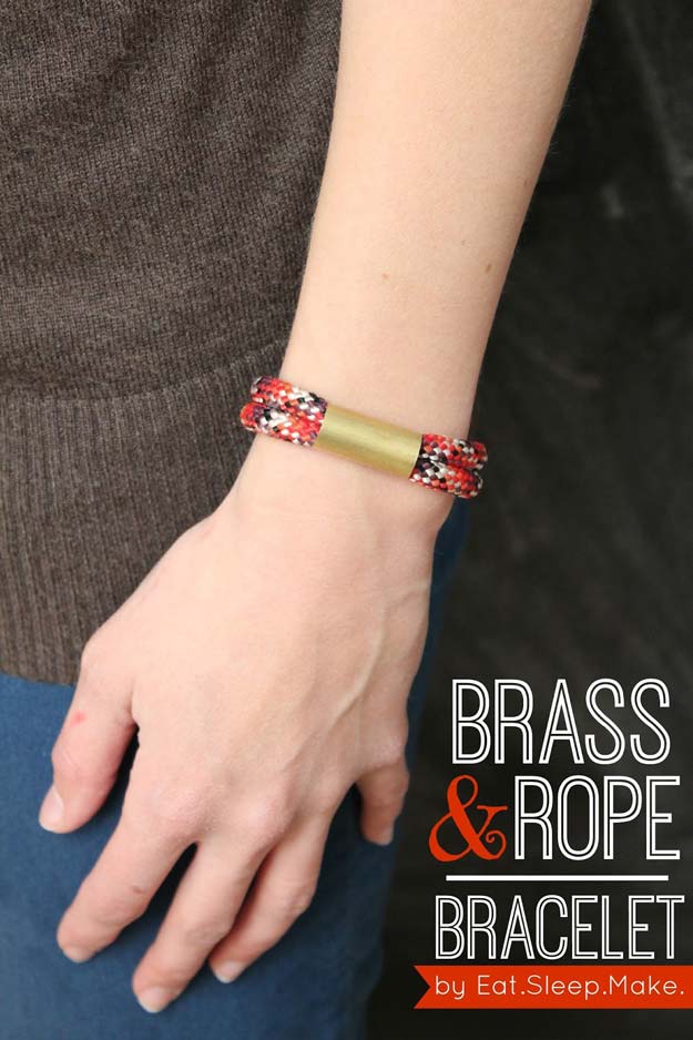 DIY Bracelets - Brass & Rope Bracelet - Cool Jewelry Making Tutorials for Making Bracelets at Home - Handmade Bracelet Crafts and Easy DIY Gift for Teens, Girls and Women - With String, Wire, Leather, Beaded, Bangle, Braided, Boho, Modern and Friendship - Cheap and Quick Homemade Jewelry Ideas 
