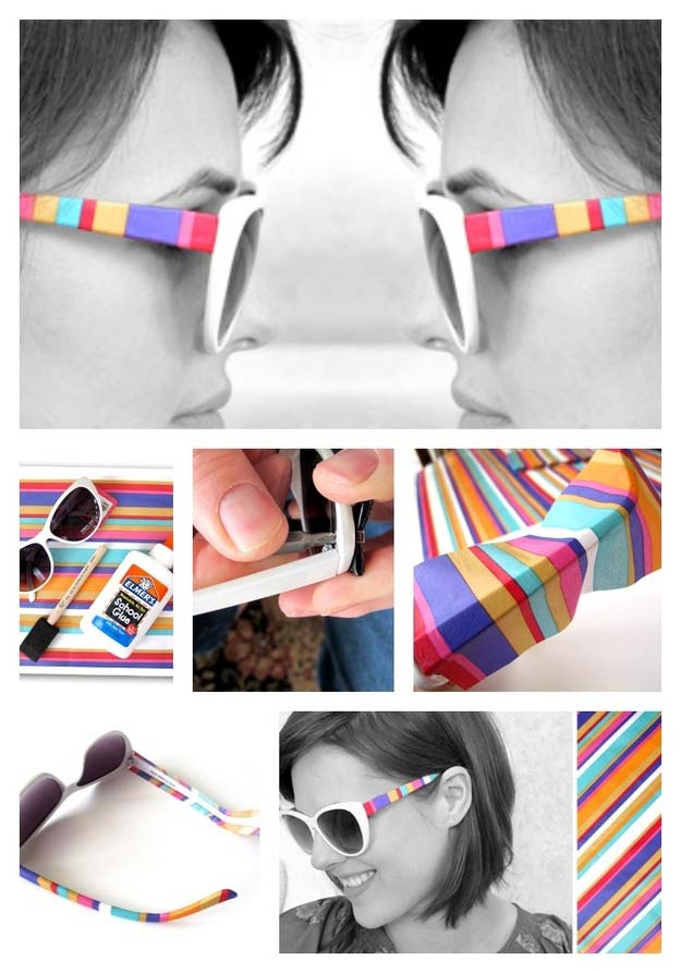 DIY Sunglasses Makeovers - DIY Stripe Shades - Fun Ways to Decorate and Embellish Sunglasses - Embroider, Paint, Add Jewels and Glitter to Your Shades - Cheap and Easy Projects and Crafts for Teens #diy #teencrafts #sunglasses