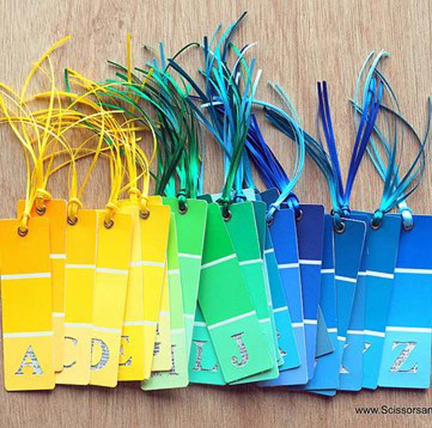 DIY Projects Made With Paint Chips - DIY Alphabet Bookmarks - Best Creative Crafts, Easy DYI Projects You Can Make With Paint Chips - Cool and Crafty How To and Project Tutorials - Crafty DIY Home Decor Ideas That Make Awesome DIY Gifts and Christmas Presents for Friends and Family 