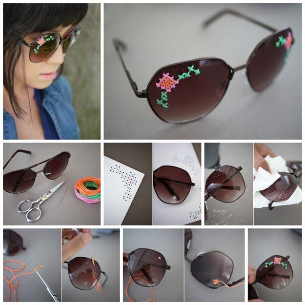 DIY Sunglasses Makeovers - DIY Embroidered Sunglasses - Fun Ways to Decorate and Embellish Sunglasses - Embroider, Paint, Add Jewels and Glitter to Your Shades - Cheap and Easy Projects and Crafts for Teens #diy #teencrafts #sunglasses