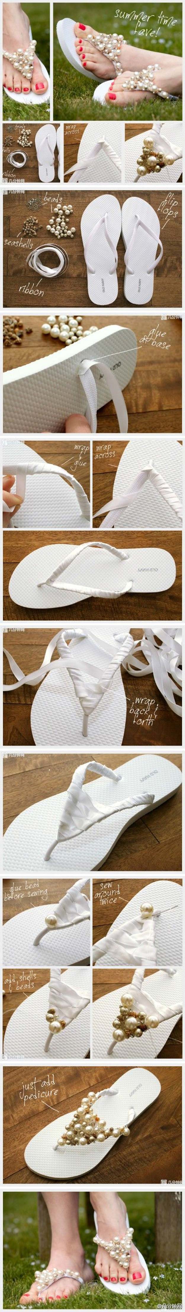 DIY Sandals and Flip Flops - Flip Flop Easy Embellish - Creative, Cool and Easy Ways to Make or Update Your Shoes - Decorate Flip Flops with Cheap Dollar Store Crafts and Ideas - Beaded, Leather, Strappy and Painted Sandal Projects - Fun DIY Projects and Crafts for Teens and Teenagers 