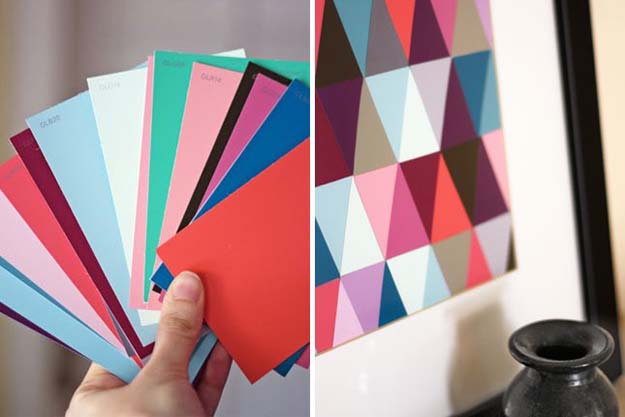 DIY Projects Made With Paint Chips - Geometric Wall Art - Best Creative Crafts, Easy DYI Projects You Can Make With Paint Chips - Cool and Crafty How To and Project Tutorials - Crafty DIY Home Decor Ideas That Make Awesome DIY Gifts and Christmas Presents for Friends and Family 