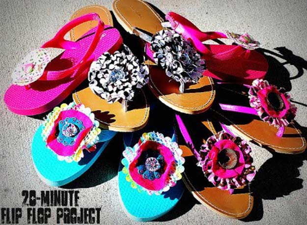 DIY Sandals and Flip Flops - 20 Minute Flip-Flops - Creative, Cool and Easy Ways to Make or Update Your Shoes - Decorate Flip Flops with Cheap Dollar Store Crafts and Ideas - Beaded, Leather, Strappy and Painted Sandal Projects - Fun DIY Projects and Crafts for Teens and Teenagers 