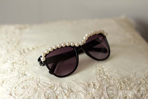 DIY Sunglasses Makeovers - DIY Pearl Sunglasses - Fun Ways to Decorate and Embellish Sunglasses - Embroider, Paint, Add Jewels and Glitter to Your Shades - Cheap and Easy Projects and Crafts for Teens #diy #teencrafts #sunglasses