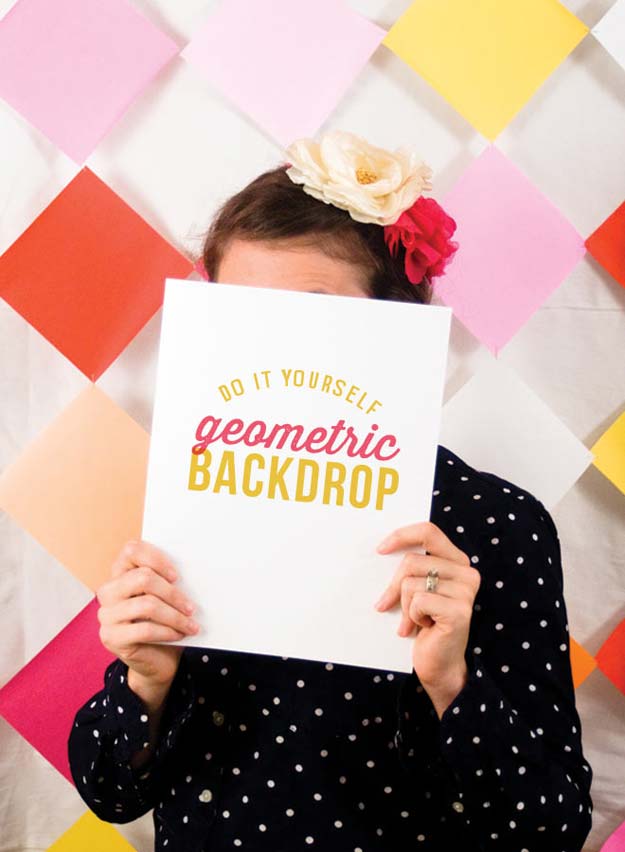 DIY Selfie Ideas - DIY Geometric Backdrop - Cool Ideas for Photo Booth and Picture Station - Props, Light, Mirror, Board, Wall, Background and Tips for Shooting Best Selfies - DIY Projects and Crafts for Teens 