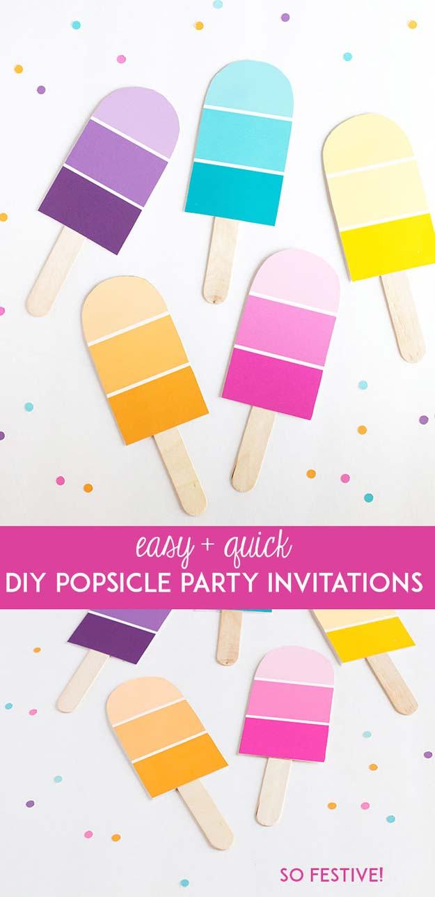 DIY Projects Made With Paint Chips - DIY Popsicle Party Invitations - Best Creative Crafts, Easy DYI Projects You Can Make With Paint Chips - Cool and Crafty How To and Project Tutorials - Crafty DIY Home Decor Ideas That Make Awesome DIY Gifts and Christmas Presents for Friends and Family 