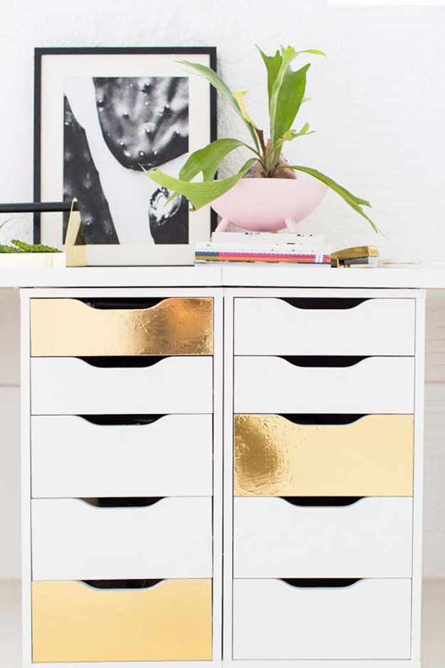 Gold DIY Projects and Crafts - Faux Brass Drawer Fronts - Easy Room Decor, Wall Art and Accesories in Gold - Spray Paint, Painted Ideas, Creative and Cheap Home Decor - Projects and Crafts for Teens, Apartments, Adults and Teenagers 