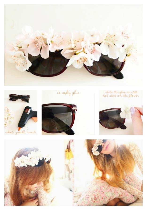 DIY Sunglasses Makeovers - Big Fake Flowers Sunglasses - Fun Ways to Decorate and Embellish Sunglasses - Embroider, Paint, Add Jewels and Glitter to Your Shades - Cheap and Easy Projects and Crafts for Teens #diy #teencrafts #sunglasses