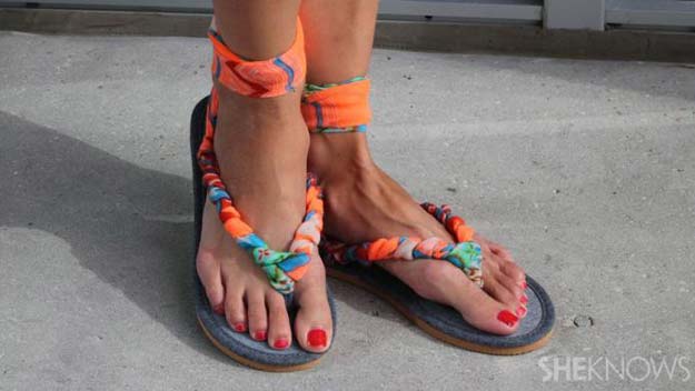 DIY Sandals and Flip Flops - DIY Sandals Made With Scarf - Creative, Cool and Easy Ways to Make or Update Your Shoes - Decorate Flip Flops with Cheap Dollar Store Crafts and Ideas - Beaded, Leather, Strappy and Painted Sandal Projects - Fun DIY Projects and Crafts for Teens and Teenagers 