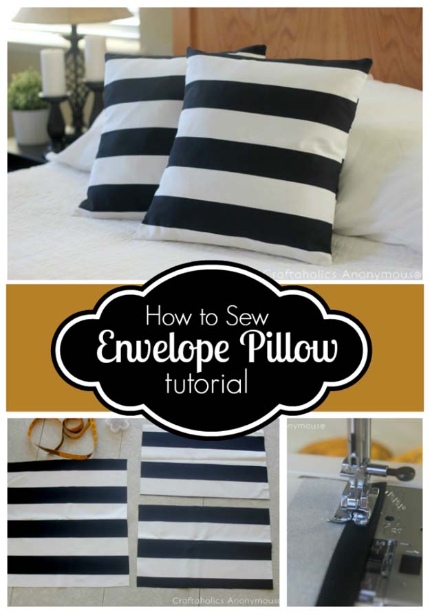 DIY Room Decor Ideas in Black and White - How to Sew Envelope Pillow Cover Tutorial - Creative Home Decor and Room Accessories - Cheap and Easy Projects and Crafts for Wall Art, Bedding, Pillows, Rugs and Lighting - Fun Ideas and Projects for Teens, Apartments, Adutls and Teenagers 