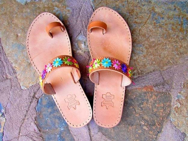 DIY Sandals and Flip Flops - Floral Leather Sandals - Creative, Cool and Easy Ways to Make or Update Your Shoes - Decorate Flip Flops with Cheap Dollar Store Crafts and Ideas - Beaded, Leather, Strappy and Painted Sandal Projects - Fun DIY Projects and Crafts for Teens and Teenagers 