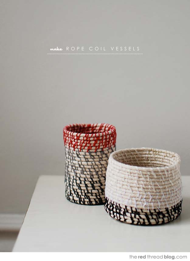 Fun DIY Ideas for Your Desk - How to Make Rope Coil Vessels - Cubicles, Ideas for Teens and Student - Cheap Dollar Tree Storage and Decor for Offices and Home - Cool DIY Projects and Crafts for Teens 