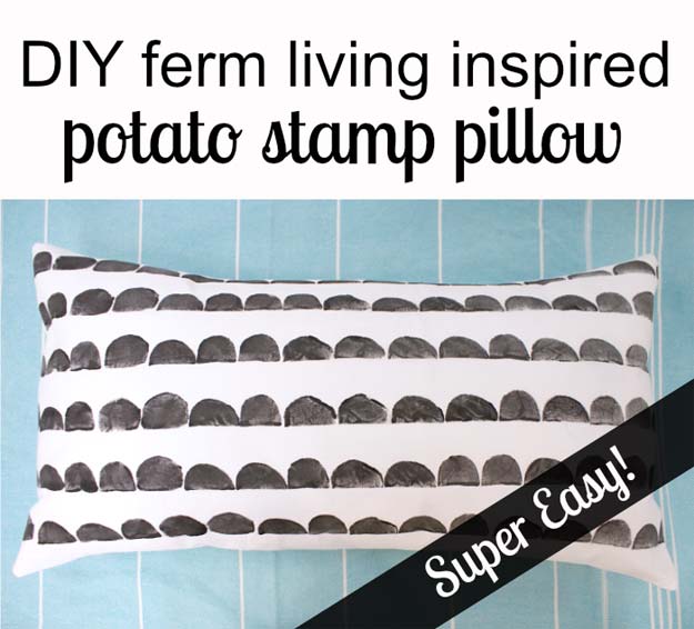 DIY Room Decor Ideas in Black and White - Potato Stamp Pillow - Creative Home Decor and Room Accessories - Cheap and Easy Projects and Crafts for Wall Art, Bedding, Pillows, Rugs and Lighting - Fun Ideas and Projects for Teens, Apartments, Adutls and Teenagers 