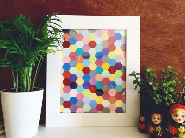 DIY Projects Made With Paint Chips - DIY Hexagon Framed Art - Best Creative Crafts, Easy DYI Projects You Can Make With Paint Chips - Cool and Crafty How To and Project Tutorials - Crafty DIY Home Decor Ideas That Make Awesome DIY Gifts and Christmas Presents for Friends and Family 