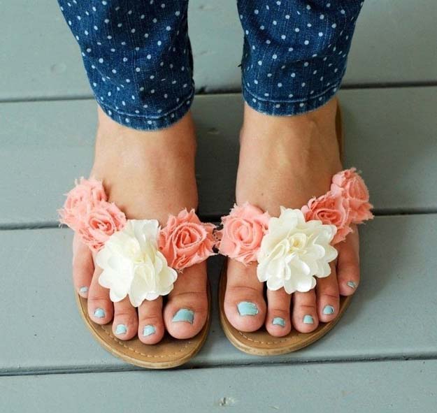 DIY Sandals and Flip Flops - Easy Diy Floral Summer Sandals - Creative, Cool and Easy Ways to Make or Update Your Shoes - Decorate Flip Flops with Cheap Dollar Store Crafts and Ideas - Beaded, Leather, Strappy and Painted Sandal Projects - Fun DIY Projects and Crafts for Teens and Teenagers 