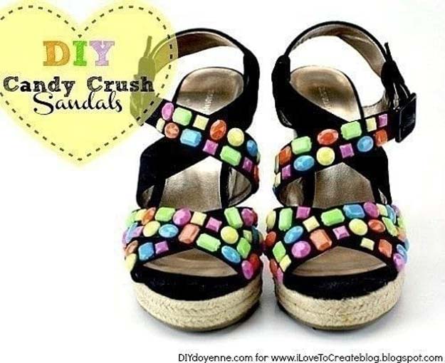 DIY Sandals and Flip Flops - DIY Candy Crush Sandal - Creative, Cool and Easy Ways to Make or Update Your Shoes - Decorate Flip Flops with Cheap Dollar Store Crafts and Ideas - Beaded, Leather, Strappy and Painted Sandal Projects - Fun DIY Projects and Crafts for Teens and Teenagers 