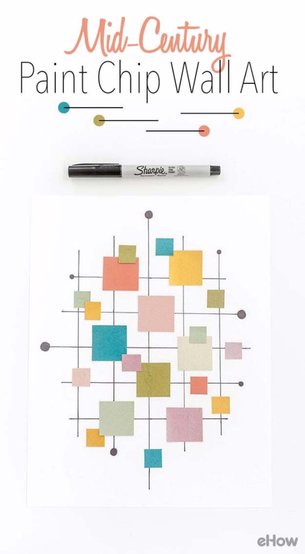 DIY Projects Made With Paint Chips - DIY Mid-Century Inspired Paint Chip Wall Art Print - Best Creative Crafts, Easy DYI Projects You Can Make With Paint Chips - Cool and Crafty How To and Project Tutorials - Crafty DIY Home Decor Ideas That Make Awesome DIY Gifts and Christmas Presents for Friends and Family 