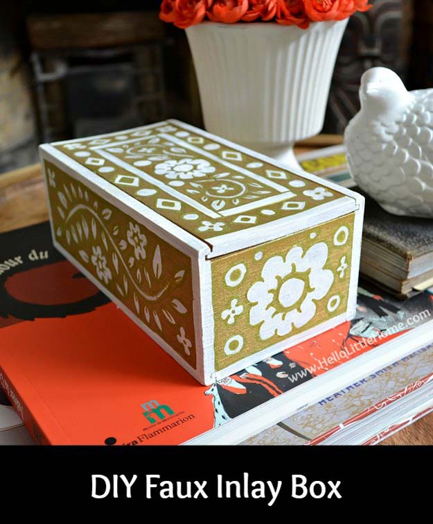 Gold DIY Projects and Crafts - DIY Faux Inlay Box - Easy Room Decor, Wall Art and Accesories in Gold - Spray Paint, Painted Ideas, Creative and Cheap Home Decor - Projects and Crafts for Teens, Apartments, Adults and Teenagers 