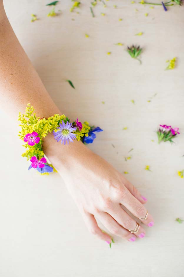 DIY Bracelets - Fresh Flower For Summer Bracelet - Cool Jewelry Making Tutorials for Making Bracelets at Home - Handmade Bracelet Crafts and Easy DIY Gift for Teens, Girls and Women - With String, Wire, Leather, Beaded, Bangle, Braided, Boho, Modern and Friendship - Cheap and Quick Homemade Jewelry Ideas 