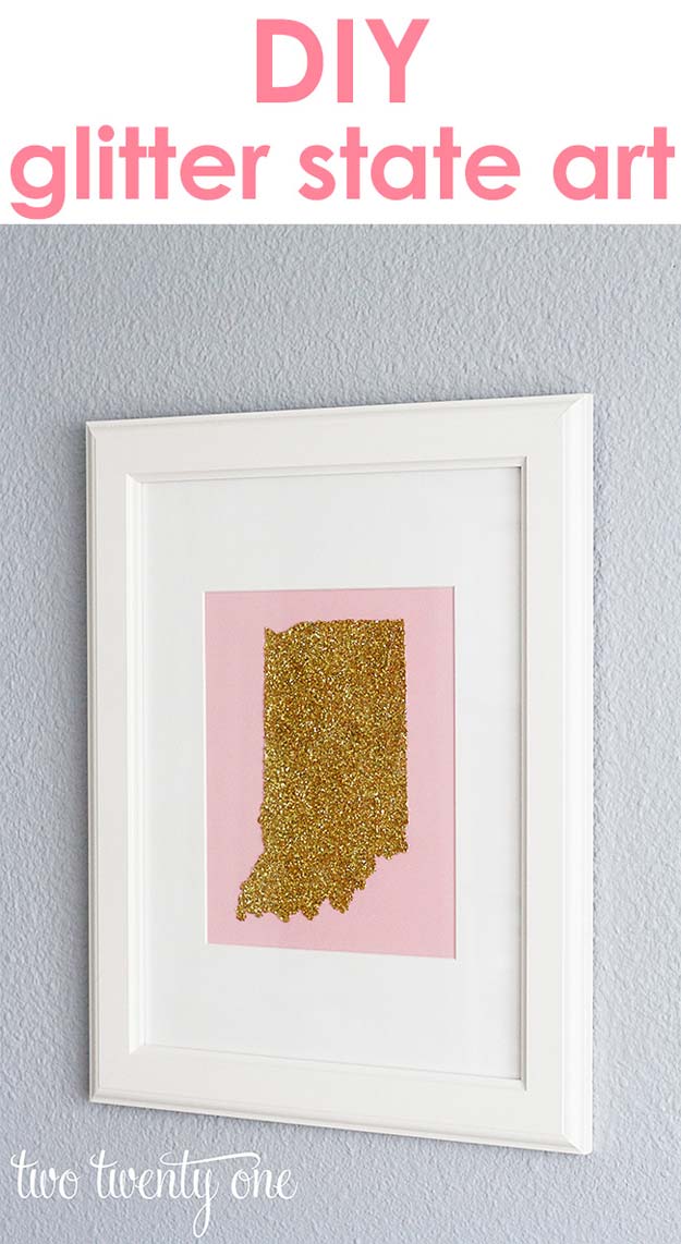 Gold DIY Projects and Crafts - Glitter State Art - Easy Room Decor, Wall Art and Accesories in Gold - Spray Paint, Painted Ideas, Creative and Cheap Home Decor - Projects and Crafts for Teens, Apartments, Adults and Teenagers