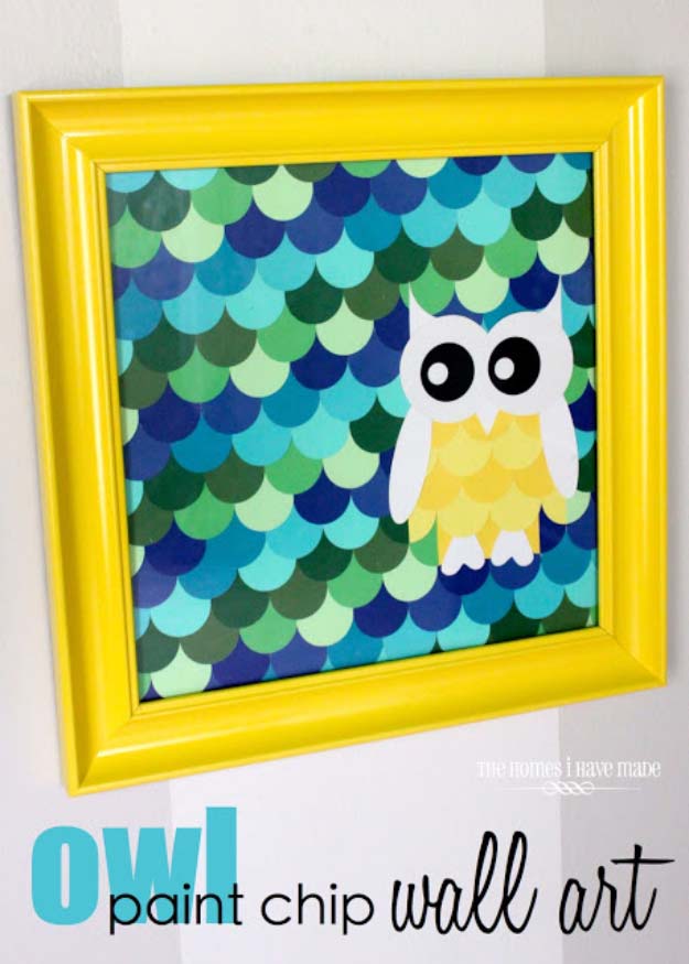 DIY Projects Made With Paint Chips - Owl Paint Chip Wall Art - Best Creative Crafts, Easy DYI Projects You Can Make With Paint Chips - Cool and Crafty How To and Project Tutorials - Crafty DIY Home Decor Ideas That Make Awesome DIY Gifts and Christmas Presents for Friends and Family 