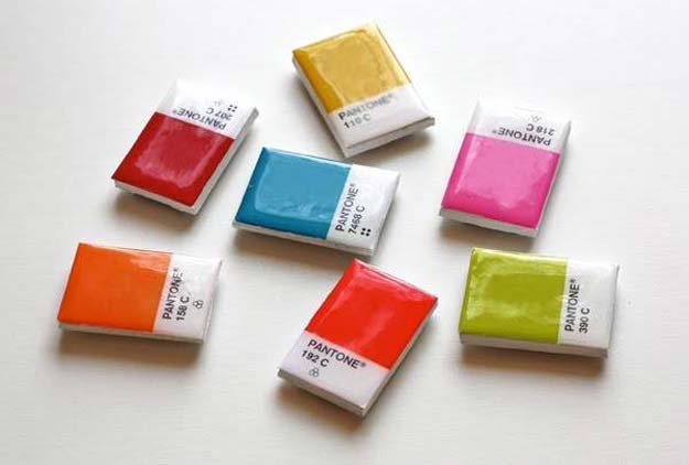 DIY Projects Made With Paint Chips - DIY Pantone Chip Magnet - Best Creative Crafts, Easy DYI Projects You Can Make With Paint Chips - Cool and Crafty How To and Project Tutorials - Crafty DIY Home Decor Ideas That Make Awesome DIY Gifts and Christmas Presents for Friends and Family 