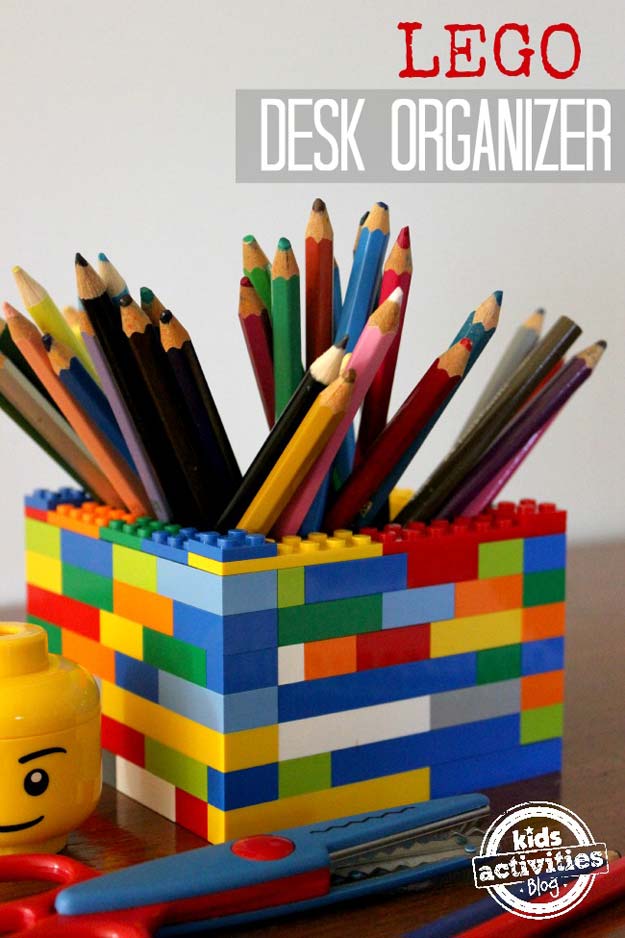 Fun DIY Ideas for Your Desk - Lego Desk Organizer - Cubicles, Ideas for Teens and Student - Cheap Dollar Tree Storage and Decor for Offices and Home - Cool DIY Projects and Crafts for Teens 