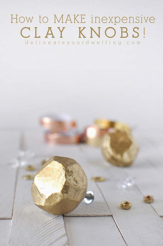 Gold DIY Projects and Crafts - Make Inexpensive Clay Knobs - Easy Room Decor, Wall Art and Accesories in Gold - Spray Paint, Painted Ideas, Creative and Cheap Home Decor - Projects and Crafts for Teens, Apartments, Adults and Teenagers 