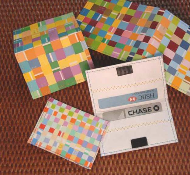 DIY Projects Made With Paint Chips - Woven Credit Card Holder - Best Creative Crafts, Easy DYI Projects You Can Make With Paint Chips - Cool and Crafty How To and Project Tutorials - Crafty DIY Home Decor Ideas That Make Awesome DIY Gifts and Christmas Presents for Friends and Family 