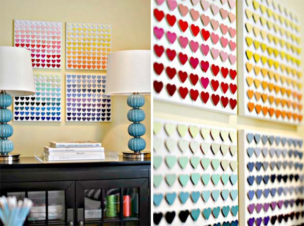 DIY Projects Made With Paint Chips - Paint Chip Heart Art - Best Creative Crafts, Easy DYI Projects You Can Make With Paint Chips - Cool and Crafty How To and Project Tutorials - Crafty DIY Home Decor Ideas That Make Awesome DIY Gifts and Christmas Presents for Friends and Family 