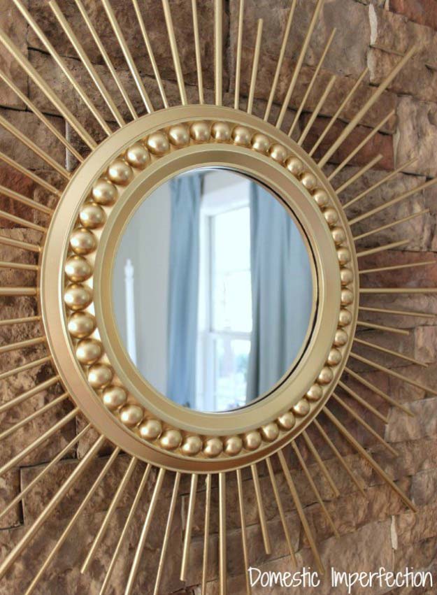 Gold DIY Projects and Crafts - DIY Gold Sunburst Mirror - Easy Room Decor, Wall Art and Accesories in Gold - Spray Paint, Painted Ideas, Creative and Cheap Home Decor - Projects and Crafts for Teens, Apartments, Adults and Teenagers 