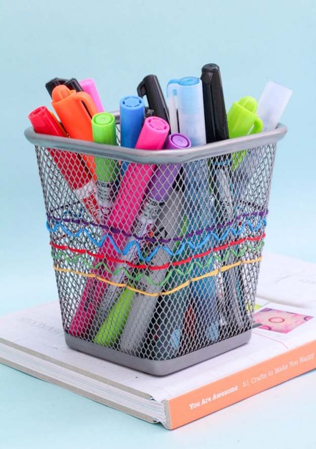 Fun DIY Ideas for Your Desk - Embroidered Pencil Cup - Cubicles, Ideas for Teens and Student - Cheap Dollar Tree Storage and Decor for Offices and Home - Cool DIY Projects and Crafts for Teens 