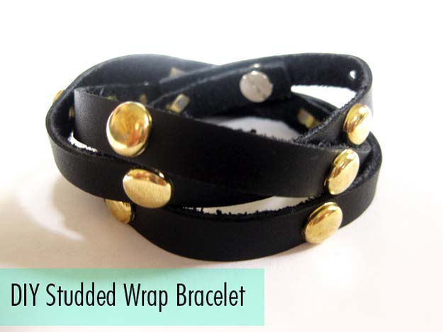 DIY Bracelets - DIY Studded Leather Wrap Bracelet - Cool Jewelry Making Tutorials for Making Bracelets at Home - Handmade Bracelet Crafts and Easy DIY Gift for Teens, Girls and Women - With String, Wire, Leather, Beaded, Bangle, Braided, Boho, Modern and Friendship - Cheap and Quick Homemade Jewelry Ideas 
