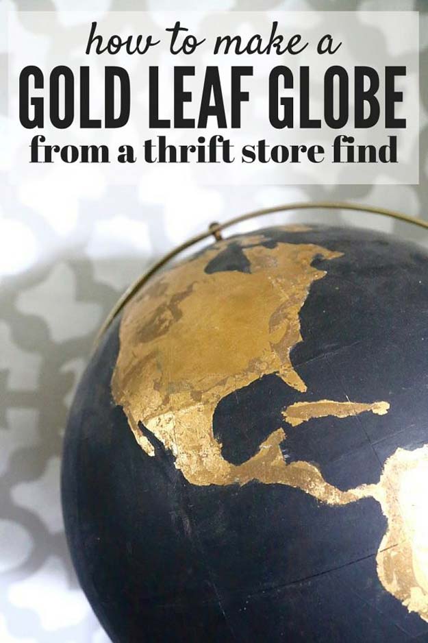 Gold DIY Projects and Crafts - DIY Black & Gold Globe - Easy Room Decor, Wall Art and Accesories in Gold - Spray Paint, Painted Ideas, Creative and Cheap Home Decor - Projects and Crafts for Teens, Apartments, Adults and Teenagers 