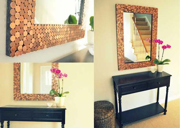 Cool DIYs Made With Pennies and Coins - Penny Tiled Mirror - Penny Walls, Floors, DIY Penny Table. Art With Pennies, Walls and Furniture Make With Money and Coins. Cool, Creative Tutorials, Home Decor and DIY Projects Made With Old Pennies - Cool DIY Projects and Crafts for Teens 
