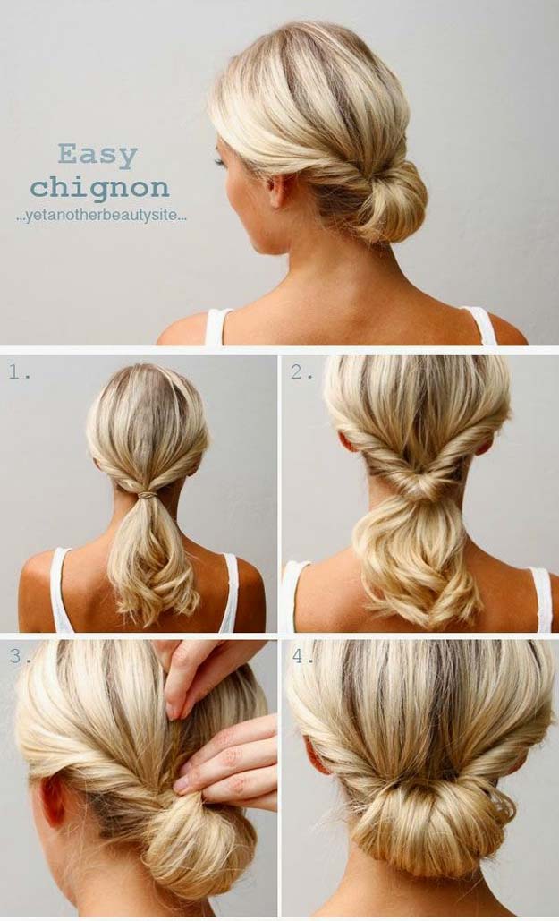 Creative DIY Hair Tutorials - The Easy Chignon - Color, Rainbow, Galaxy and Unique Styles for Long, Short and Medium Hair - Braids, Dyes, Instructions for Teens and Women #hairstyles #hairideas #beauty #teens #easyhairstyles