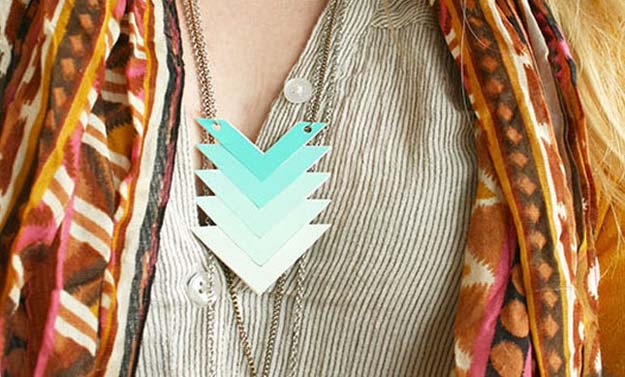 DIY Projects Made With Paint Chips - Chevron Ombre Necklace - Best Creative Crafts, Easy DYI Projects You Can Make With Paint Chips - Cool and Crafty How To and Project Tutorials - Crafty DIY Home Decor Ideas That Make Awesome DIY Gifts and Christmas Presents for Friends and Family 