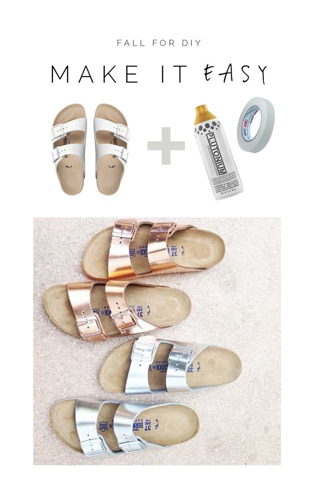 DIY Sandals and Flip Flops - Metalic Birkenstocks - Creative, Cool and Easy Ways to Make or Update Your Shoes - Decorate Flip Flops with Cheap Dollar Store Crafts and Ideas - Beaded, Leather, Strappy and Painted Sandal Projects - Fun DIY Projects and Crafts for Teens and Teenagers 