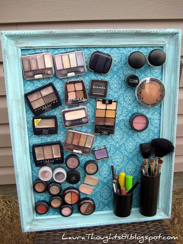 DIY Makeup Organizing Ideas - Make-up Magnet Board - Projects for Makeup Drawer, Box, Storage, Jars and Wall Displays - Cheap Dollar Tree Ideas with Cardboard and Shoebox - Wood Organizers, Tray and Travel Carriers