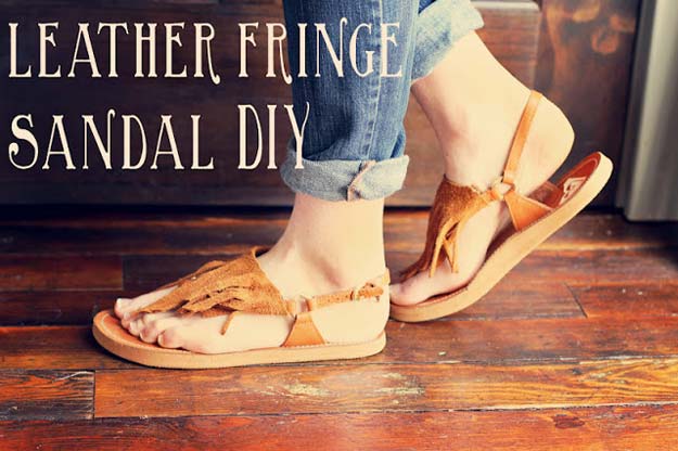DIY Sandals and Flip Flops - DIY Leather Fringe Sandals - Creative, Cool and Easy Ways to Make or Update Your Shoes - Decorate Flip Flops with Cheap Dollar Store Crafts and Ideas - Beaded, Leather, Strappy and Painted Sandal Projects - Fun DIY Projects and Crafts for Teens and Teenagers 