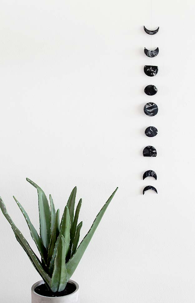 DIY Room Decor Ideas in Black and White - DIY Marble Moon Phase Wall Hanging - Creative Home Decor and Room Accessories - Cheap and Easy Projects and Crafts for Wall Art, Bedding, Pillows, Rugs and Lighting - Fun Ideas and Projects for Teens, Apartments, Adutls and Teenagers 