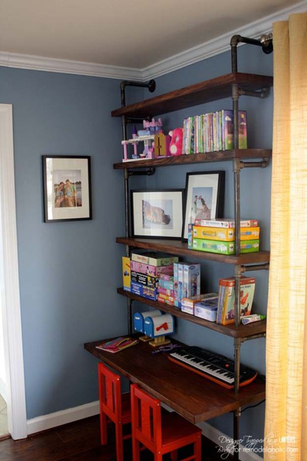 DIY Room Decor Ideas for Boys - - DIY Industrial Pipe Shelves and Desk - Teen Bedroom Decor Idea for Boy - Wall Art, Lighting, Lamps, Shelves, Bedding, Curtains and Rugs for Boy Rooms - Easy Step by Step Tutorials and Projects for Decorating Teens and Tweens Rooms 