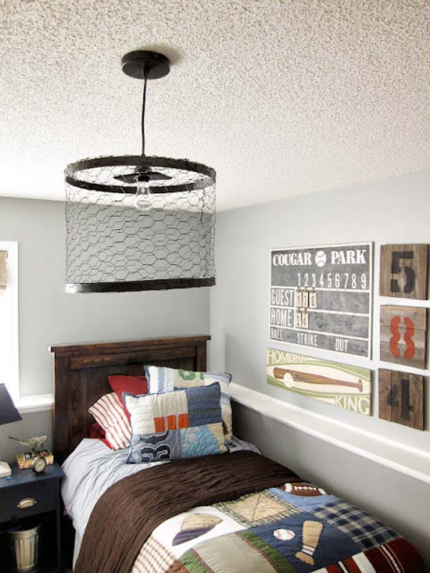 DIY Room Decor Ideas for Boys - - Chicken Wire Light Fixture - Teen Bedroom Decor Idea for Boy - Wall Art, Lighting, Lamps, Shelves, Bedding, Curtains and Rugs for Boy Rooms - Easy Step by Step Tutorials and Projects for Decorating Teens and Tweens Rooms 