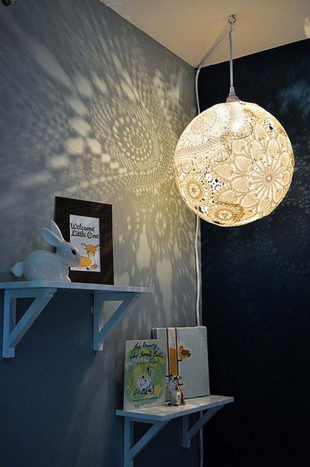 All White DIY Room Decor - DIY Doily Pendant Light - Creative Home Decor Ideas for the Bedroom and Teen Rooms - Do It Yourself Crafts and White Wall Art, Bedding, Curtains, Lamps, Lighting, Rugs and Accessories - Easy Room Decoration Ideas for Girls, Teens and Tweens - Cute DIY Gifts and Projects With Step by Step Tutorials and Instructions 