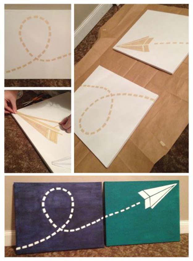 DIY Room Decor Ideas for Boys - - Paper Airplane Canvas - Teen Bedroom Decor Idea for Boy - Wall Art, Lighting, Lamps, Shelves, Bedding, Curtains and Rugs for Boy Rooms - Easy Step by Step Tutorials and Projects for Decorating Teens and Tweens Rooms 