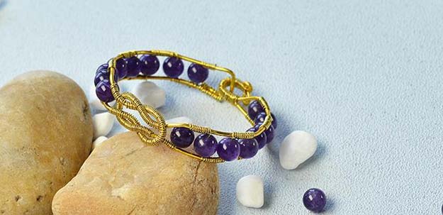 DIY Bracelets - Wire Wrapped Amethyst Beads Bangle Bracelet - Cool Jewelry Making Tutorials for Making Bracelets at Home - Handmade Bracelet Crafts and Easy DIY Gift for Teens, Girls and Women - With String, Wire, Leather, Beaded, Bangle, Braided, Boho, Modern and Friendship - Cheap and Quick Homemade Jewelry Ideas 