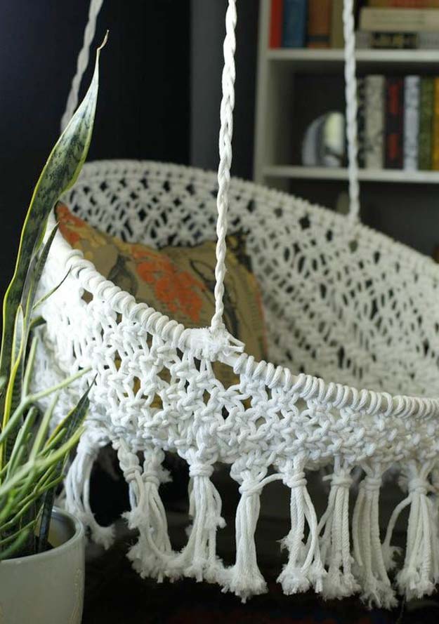 All White DIY Room Decor - DIY Hanging Macrame Chair - Creative Home Decor Ideas for the Bedroom and Teen Rooms - Do It Yourself Crafts and White Wall Art, Bedding, Curtains, Lamps, Lighting, Rugs and Accessories - Easy Room Decoration Ideas for Girls, Teens and Tweens - Cute DIY Gifts and Projects With Step by Step Tutorials and Instructions 