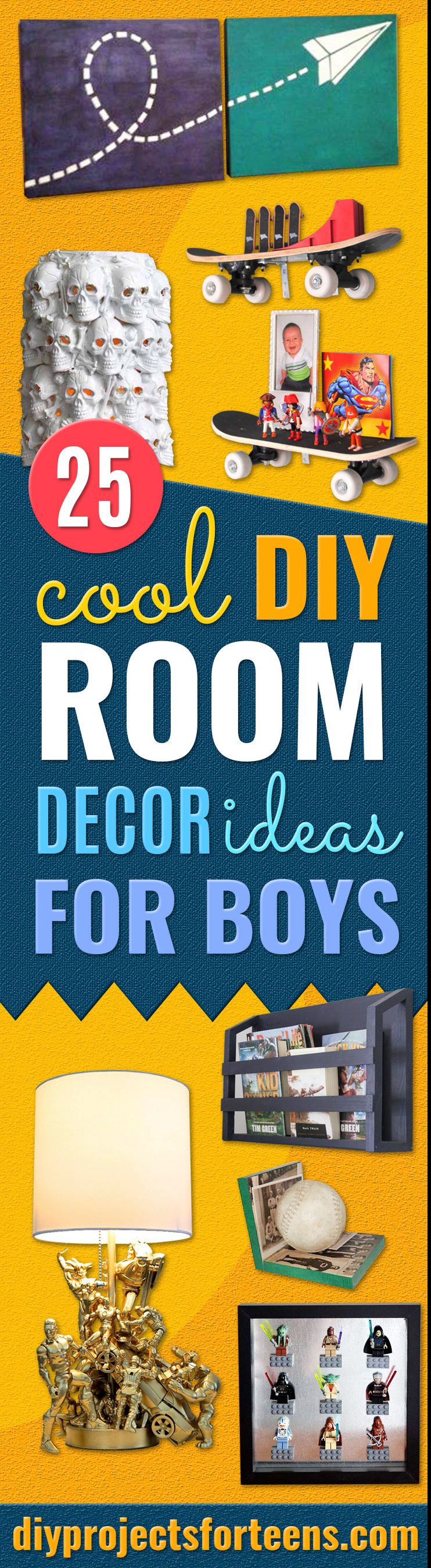 DIY Room Decor Ideas for Boys- Teen Boy Bedroom Decorating Ideas Pinterest - Cheap and Cool Ways to Decorate Boys Room in House - DYI Tutorial and Projects for Wall Art, Bedding, Tabletop decor, shelves, rugs, lamps