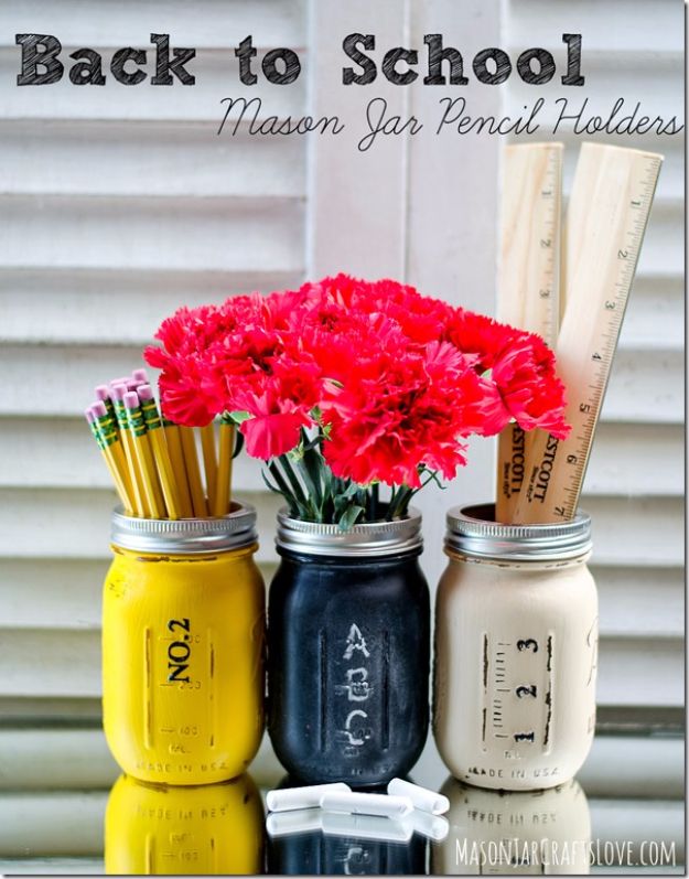 Best DIY Ideas for Teens To Make This Summer - Back To School Mason Jar Pencil Holders - Fun and Easy Crafts, Room Decor, Toys and Craft Projects to Make And Sell - Cool Gifts for Friends, Awesome Things To Do When You Are Bored - Teenagers - Boys and Girls Love Making These Creative Projects With Step by Step Tutorials and Instructions #diyideas #summer #teencrafts #crafts